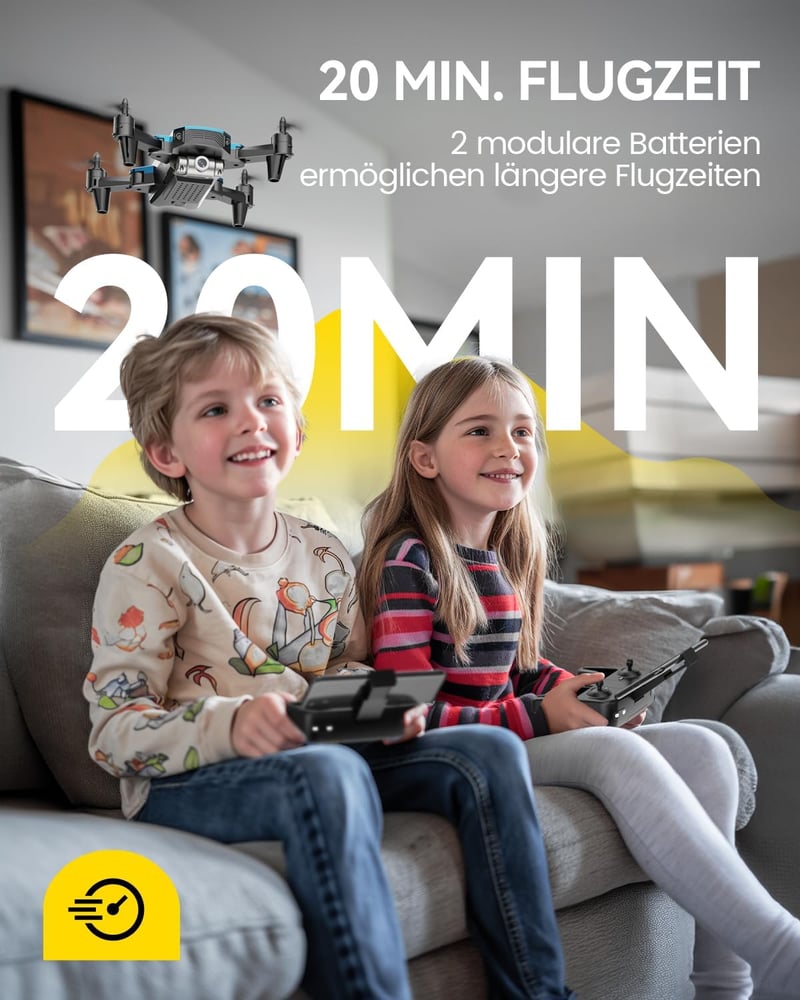 DEERC D20 Gyerek Drón 720P Kamerával, Mobiltelefon Irányítás, Magasságtartás, Fejnélküli Mód, 3D Flip Funkció, Kezdőknek Ajánlott Quadcopter