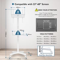 BONTEC Mobil TV Állvány Kerekekkel 23-60" Képernyőkhöz, Laptoptartó Polccal, Állítható Magasságú Görgős TV Kocsi, 25kg Teherbírás, VESA 400x 5