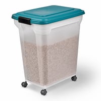 Vzduchotesný zásobník na krmivo pre psov Iris Ohyama ATS-L s kolieskami, 40 l/15 kg, kačacia modrá, plast bez BPA — veko sa nedoviera (stav: pozri 2. obrázok) 1