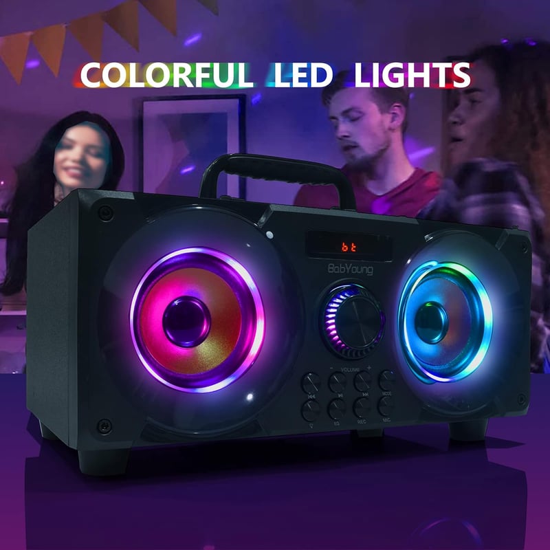 Bluetooth Hangszóró 60W Hordozható Mélynyomós Zenedoboz, FM Rádió, LED Színes Fények, 30m Hatótáv, Bluetooth 5.0 Vezeték Nélküli Sztereó Han