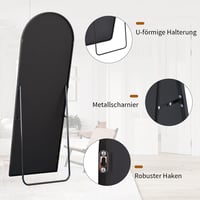 Koonmi Ívelt Álló Tükör 60x165 cm - Nagyméretű Fekete Teljes Alakos Tükör Falra Szerelhető vagy Támasztható Kivitelben Nappaliba, Hálószobáb 5