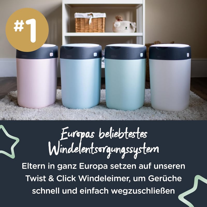 Tommee Tippee Utántöltő Kazetták Twist & Click Pelenkakuka Rendszerhez - Antibakteriális Greenfilm, 6 db Csomag