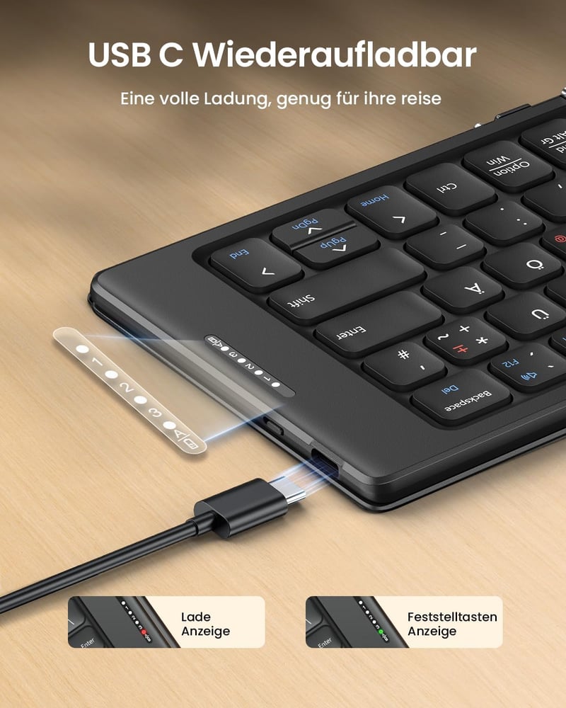 ProtoArc XK04 Összecsukható Kompakt QWERTZ Bluetooth Billentyűzet PU Bőrtokkal - Hordozható Mini Utazó Klaviatúra iPad iPhone Mac Android Wi
