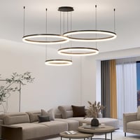 Mikeru 4 Gyűrűs Mennyezeti Lámpa, 30-80 cm Modern Függőlámpa, 10-100% Fényerőszabályzás, 3000K-6000K Állítható Színhőmérséklet, Távirányítós 8