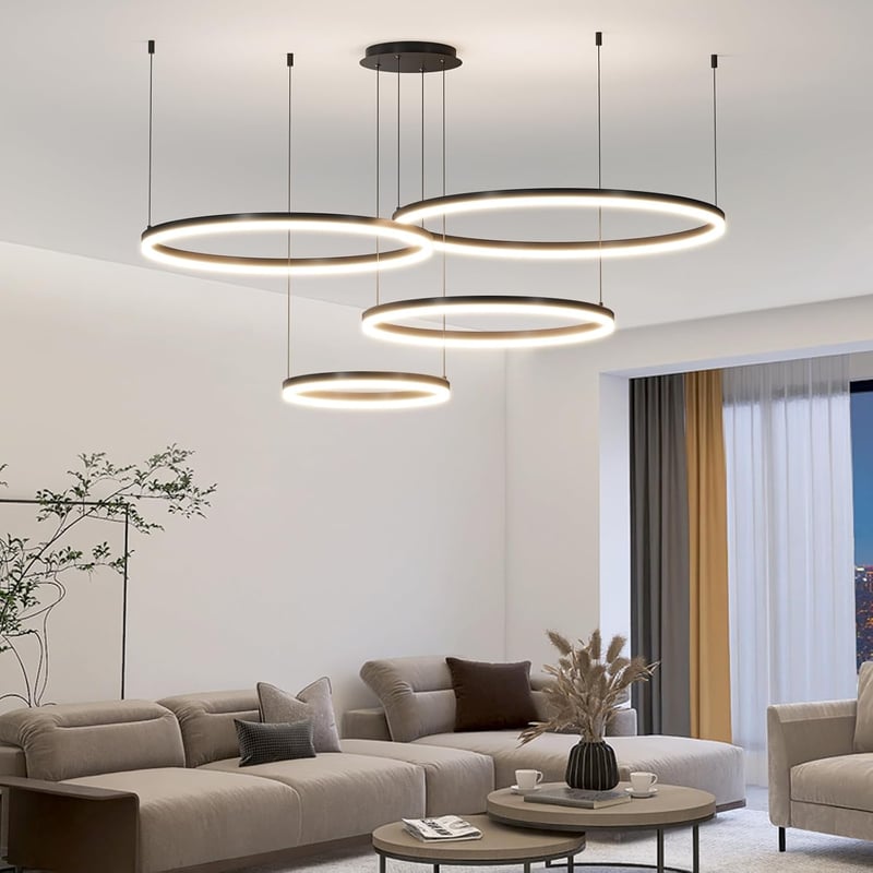 Mikeru 4 Gyűrűs Mennyezeti Lámpa, 30-80 cm Modern Függőlámpa, 10-100% Fényerőszabályzás, 3000K-6000K Állítható Színhőmérséklet, Távirányítós