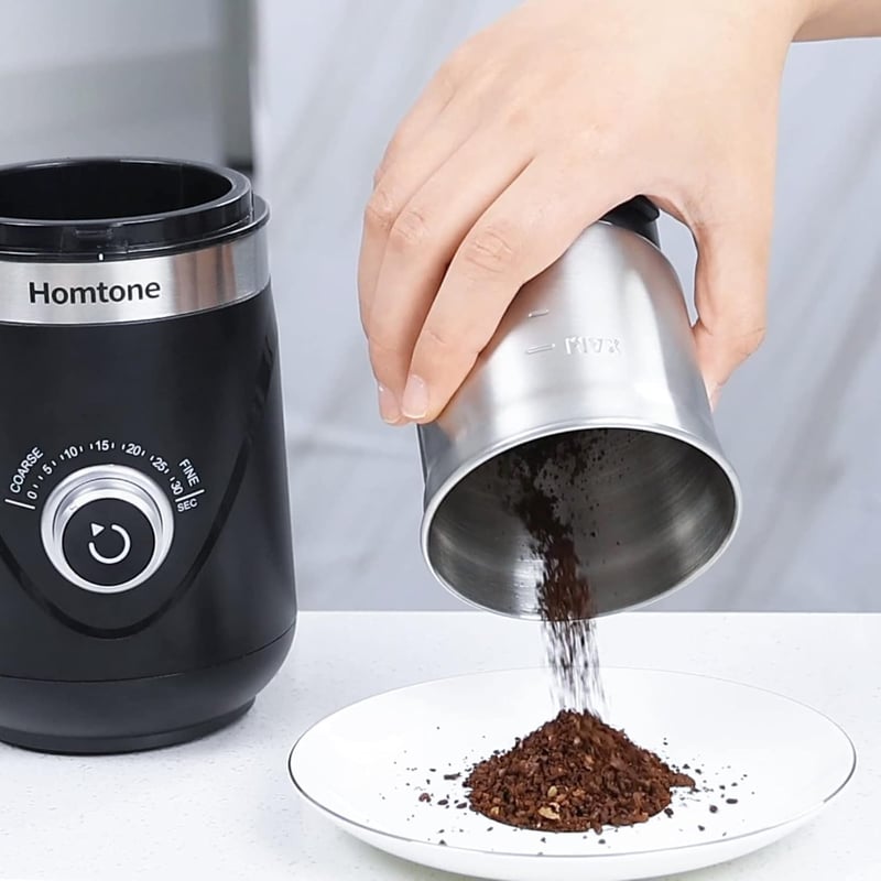 Homtone időzíthető elektromos kávé- és fűszerdaráló, állítható őrlési fokozattal, 2x70g-os tartállyal