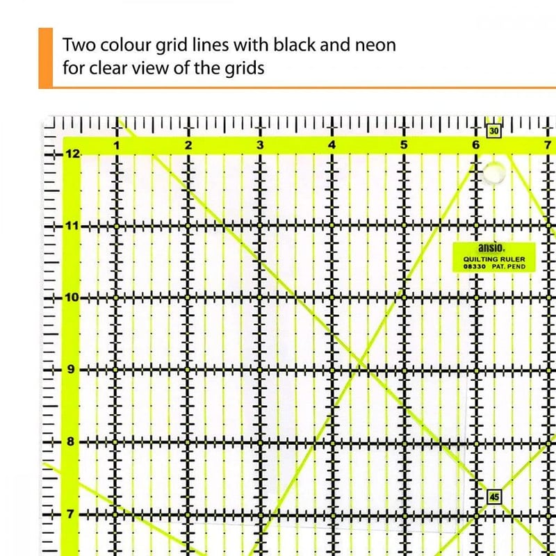 ANSIO 12,5" Átlátszó Patchwork Vonalzó Fekete-Neon Ráccsal