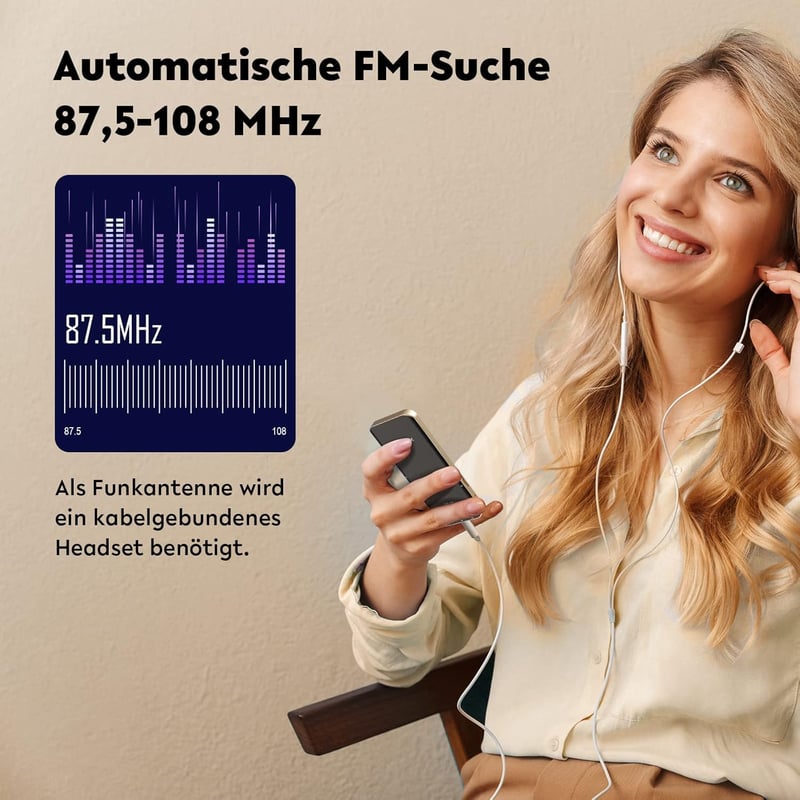 AGPTEK MP3 lejátszó 96GB, Bluetooth 5.3, HiFi hangzás, 2,4" színes kijelző, érintőgombos, fekete-arany