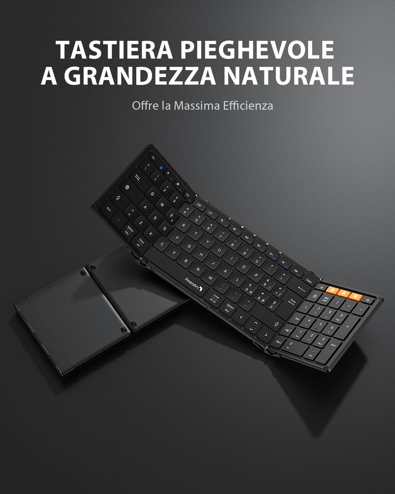 ProtoArc XK01 Összecsukható Vezeték Nélküli Billentyűzet - Olasz Kiosztás, Hordozható, Kompatibilis Android, Windows, iOS Eszközökkel, Feket