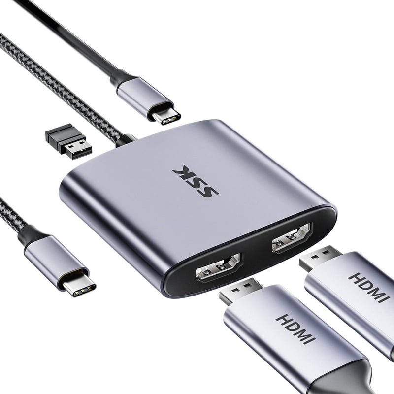 SSK 4K/60Hz Dual HDMI USB-C Hub - MacBook, Lenovo, Dell, HP, Samsung kompatibilis