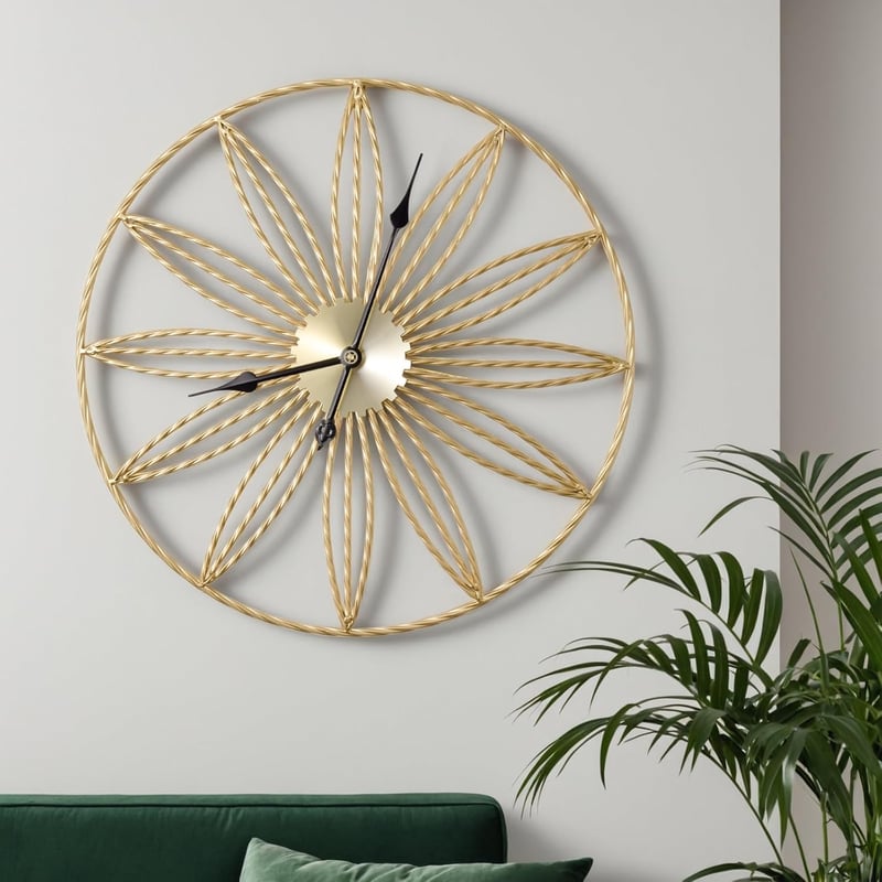 Yumyolk Nagy Méretű Falióra 60 cm - Modern Arany Színű, Zajmentes Szerkezet Nappali Dekorációhoz