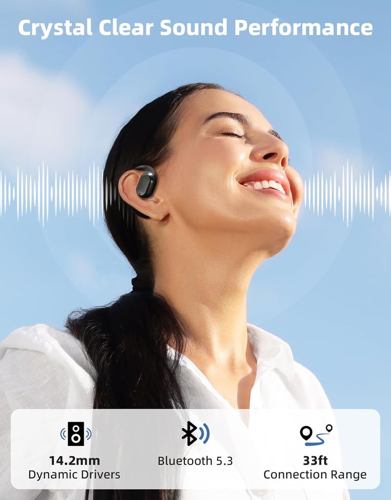 ZRUHIG Nyitott fülű Bluetooth fülhallgató, 48 órás üzemidő, vízálló, sportoláshoz