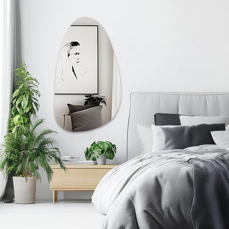 Muzilife Aszimmetrikus Keret Nélküli Tojás Alakú Tükör, 50x85 cm, MDF Hátlappal, Nagyméretű Teljes Alakos Fali Tükör Nappaliba, Fürdőszobába