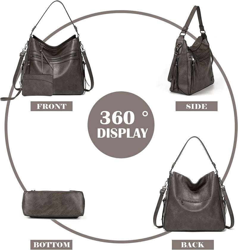Gladdon nagy kapacitású szürke bőr női válltáska - Elegáns shopper táska több rekesszel