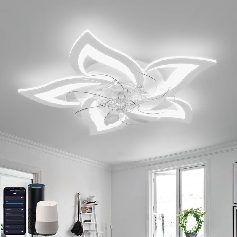 YUNLONG Mennyezeti Ventilátor LED Világítással - Alexa és Google Kompatibilis, Csendes DC Motor, Szabályozható, 6 Sebességes, Nyári-Téli Üze