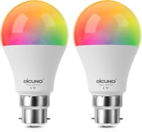 DiCUNO B22 Okos LED Izzó 9W - WiFi Vezérelhető, Melegfehér-Hidegfehér, RGBCW Színváltós, Alexa/Google Kompatibilis, Hub Nélküli, 2 db Csomag 1
