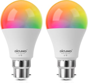 DiCUNO B22 Pametna LED žarulja 9W - WiFi upravljanje, topla bijela-hladna bijela, RGBCW mijenjanje boja, kompatibilna s Alexa/Google, bez čvorišta, 2 komada u pakiranju