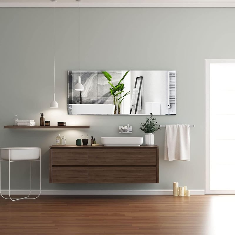 Dripex Keret Nélküli Fürdőszobai Tükör 120x45 cm - Polírozott Szélű Fali Tükör Előfúrt Lyukakkal Hálószobába, Nappaliba