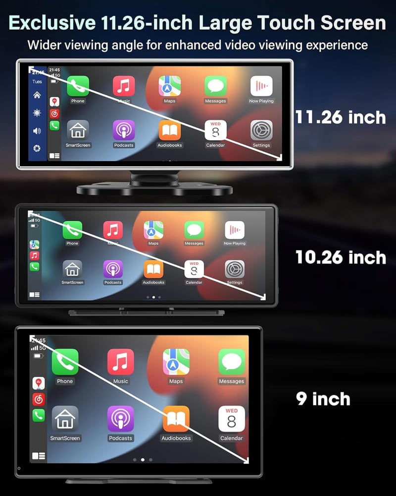 Jansite 11,26" CarPlay Autós Kijelző 2.5K Fedélzeti Kamerával - Bluetooth Tükrözés, Tolatókamera, Siri Támogatás, 64GB TF Kártya, Apple CarP