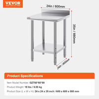 Mophorn 60x60 cm Rozsdamentes Acél Munkaasztal - Állítható Lábak, 300 kg Teherbírás, Peremmel - Vendéglátóipari Előkészítő Asztal Konyhába,  7