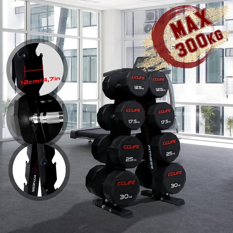 CCLIFE Profi Kézi Súlyzótartó Állvány 300kg Teherbírással