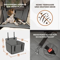 WUGLO Extra Stabil Autós Kutyaülés - Megerősített Kutyaülés Kis és Közepes Kutyáknak 4 Rögzítőpánttal - Vízálló Hátsó Ülésre (M-méret, Szürk - M, gray 6