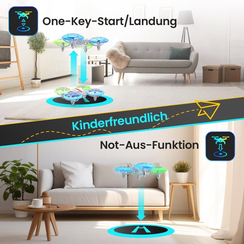 DEERC D23 Mini Drón Gyerekeknek - RC Quadcopter LED Világítással, 2 Akkumulátorral, Teljes Propellervédelemmel, 3D Flip Funkcióval, Kezdőkne