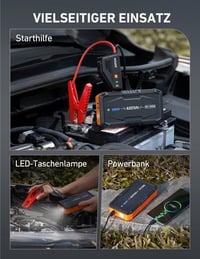AstroAI S8 Hordozható Autós Bikázó 1500A, Powerbank Funkcióval, 12V Akkumulátor Indító 6.0L Benzines és 3.0L Dízel Motorokhoz 5