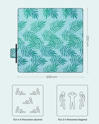SONGMICS XXL Vízlepergető Piknik Takaró 200x200cm - Páfrány Mintás, Kék, Mosható 3