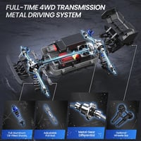 DEERC H16E Távirányítós Autó 1:16 Kefenélküli Motor 70 km/h - 4WD Versenyautó 2 Akkumulátorral 40 Perc Üzemidővel, 2.4 GHz RC Jármű 4