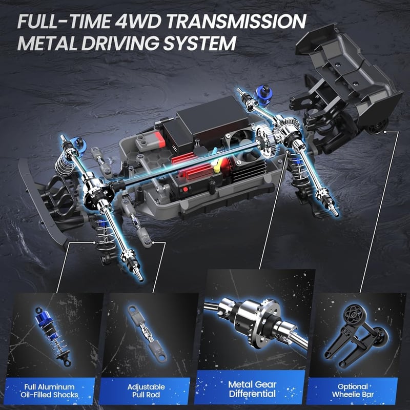 DEERC H16E Távirányítós Autó 1:16 Kefenélküli Motor 70 km/h - 4WD Versenyautó 2 Akkumulátorral 40 Perc Üzemidővel, 2.4 GHz RC Jármű