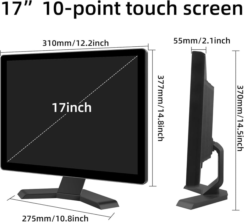 Thinlerain 17" Érintőképernyős Monitor - 10-pontos Kapacitív Érintés, 4:3 HD 1280x1024 Felbontás, HDMI/USB, VESA, Beépített Hangszórók, Win1