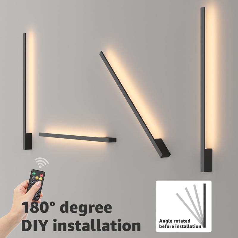 Klighten Akkumulátoros Fali Lámpa 2db - 10000 mAh Tölthető, Távirányítós, Fényerőszabályozós, 100 cm, 6W, 3000K-6000K, Fekete, Nappali Világ