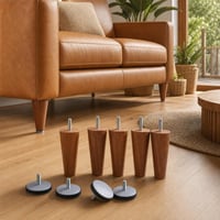 Bútorláb-frissítő csomag: 4 db állítható M8 PTFE bútorcsúszka + 4 db 14 cm-es kúpos diófa bútorláb 1