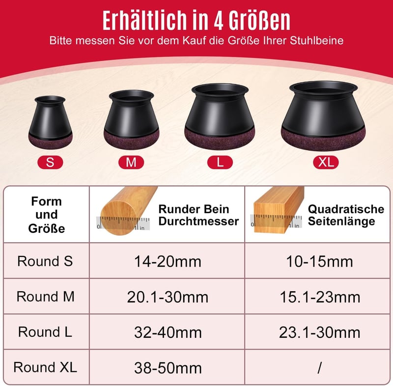 OCONDA 24 db Fekete Szilikon Széklábvédő Filcbetéttel - Ferde Széklábakhoz 14-18 mm - Padlóvédő Bútorlábsapka Kerek Lábakra - Zajcsökkentő