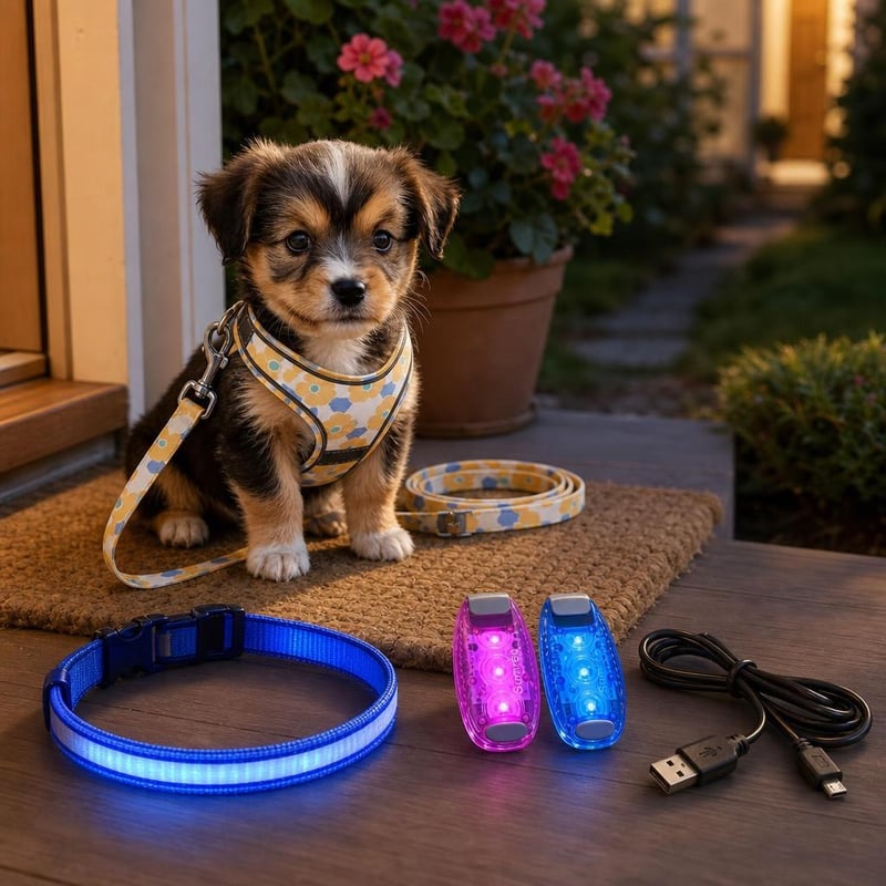 Sigurnost u noćnoj šetnji: reflektirajuća orma + LED ogrlica + 2x LED privjesak + USB kabel