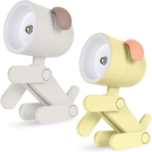 URAQT Slatka LED noćna lampa za djecu u obliku psića - 2 komada, podesiva, prijenosna (bež + žuta)