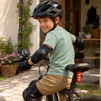 Cyklistický bezpečnostný balík: prilba + chrániče + zadné svetlo + zvonček 1