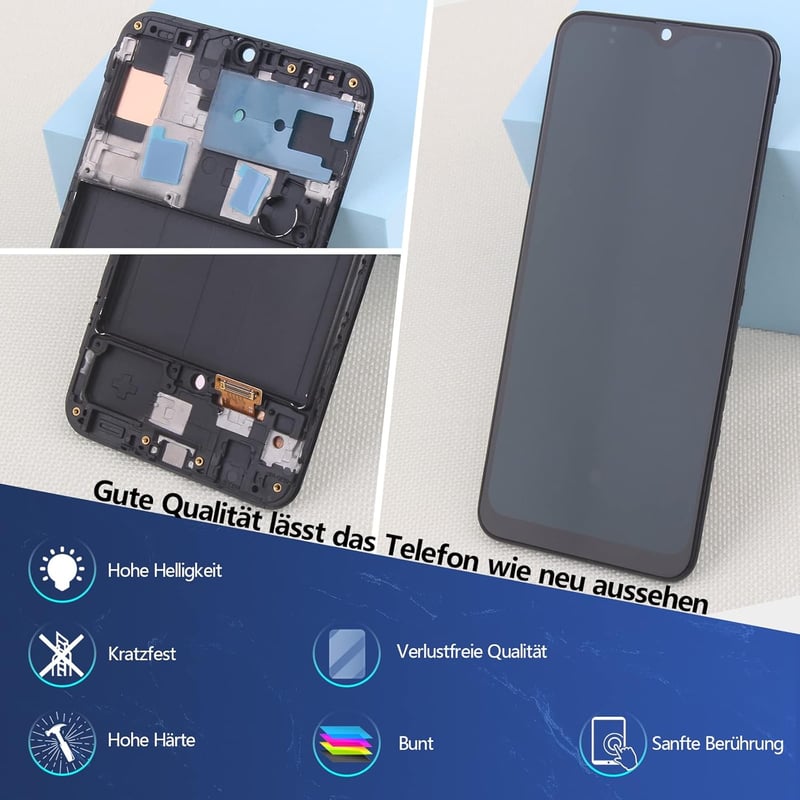 RongZy Samsung Galaxy A50 LCD Kijelző és Érintőképernyő Csere - OLED Fekete Kerettel - Kompatibilis A505FN/DS A505F Modellekkel - Szerszámok