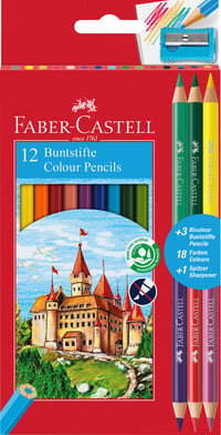 Faber-Castell 110312 Obojstranné farebné ceruzky, 12 ks, so strúhadlom 1