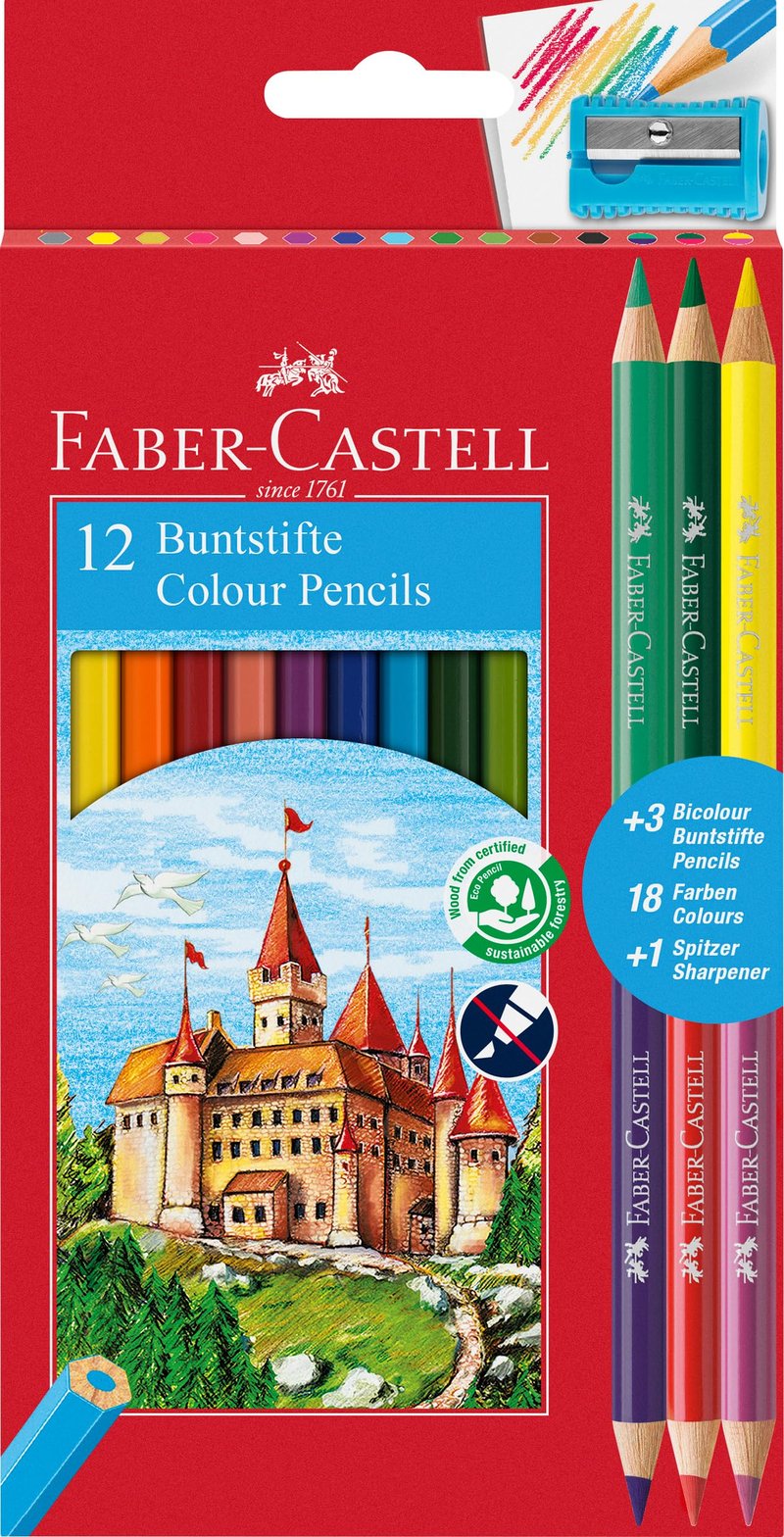 Faber-Castell 110312 Obojstranné farebné ceruzky, 12 ks, so strúhadlom