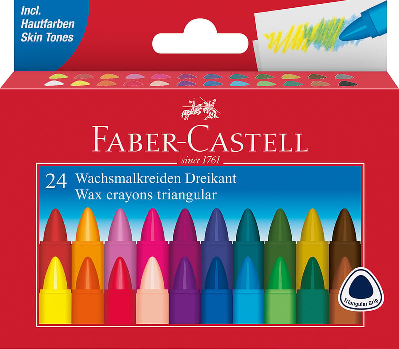 Faber-Castell 120024 Set trokutastih voštanih bojica – 24 komada, živopisne boje, vodootporne – za predškolce i školarce
