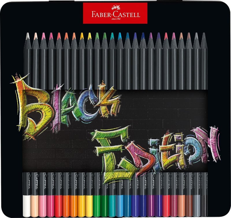 Sada farebných ceruziek Faber-Castell Black Edition Blackwood - 24 ks, kovová škatuľka