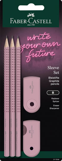 Set de papetărie Faber-Castell Grip 2001 Rose Shadows – 3 creioane, ascuțitoare și radieră, set din 5 piese 1