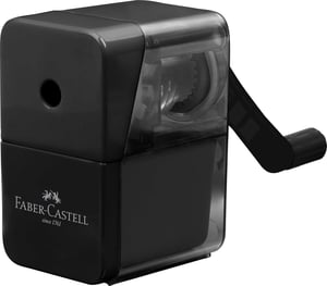 Faber-Castell ručno šiljilo s ručicom, crno, za grafitne i drvene bojice do 8,4 mm, vrhunska oštrica, 5,5x6,5x9 cm