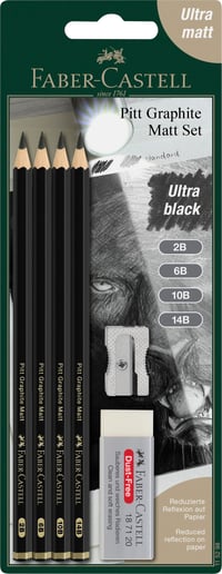Sada ceruziek Faber-Castell Pitt Graphite Matt, 6 ks grafitových ceruziek, guma a strúhadlo, čierna 1