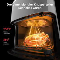 FABULETTA 11-in-1 Forrólevegős Fritőz 5.7L, 1950W, LED Érintőképernyő, 230°C, 95% Kevesebb Olaj, Fehér, Időzítő, Rázó Mód 3