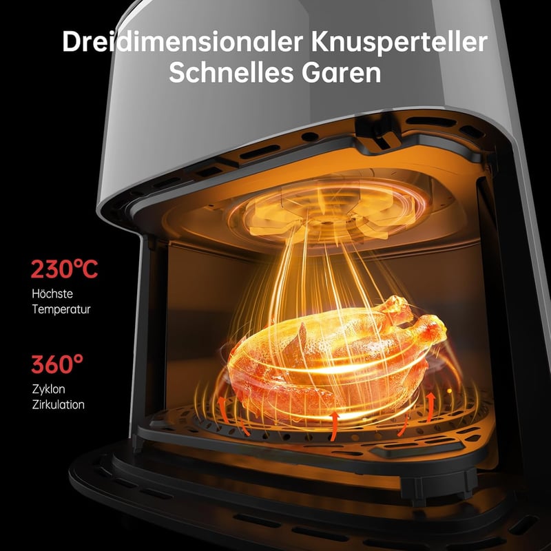 FABULETTA 11-in-1 Forrólevegős Fritőz 5.7L, 1950W, LED Érintőképernyő, 230°C, 95% Kevesebb Olaj, Fehér, Időzítő, Rázó Mód