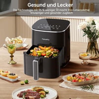FABULETTA Forrólevegős Fritőz 5.7L - 11 Funkciós Olajmentes Sütő 230°C, LED Érintőkijelző, 6 Órás Időzítő, Gyors Melegítés, Rázás Funkció, 1 4