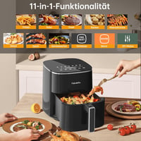 FABULETTA Forrólevegős Fritőz 5.7L - 11 Funkciós Olajmentes Sütő 230°C, LED Érintőkijelző, 6 Órás Időzítő, Gyors Melegítés, Rázás Funkció, 1 5